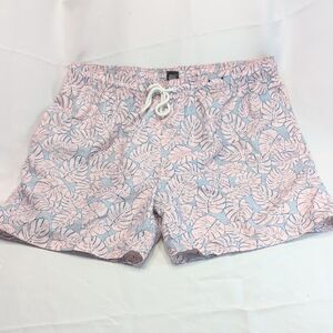 City Streets Pink and Blue Leaf Print Swim Board Shorts